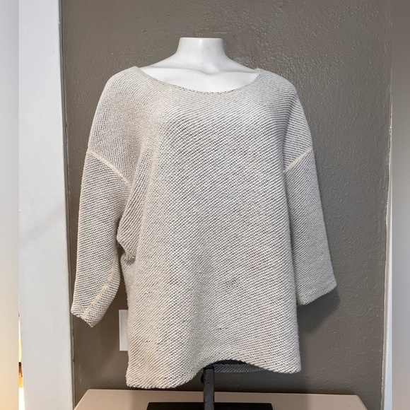 Sweaters - Oversized Textured Knit Top Beige 3/4 Sleeve Round Neck Women’s M/L